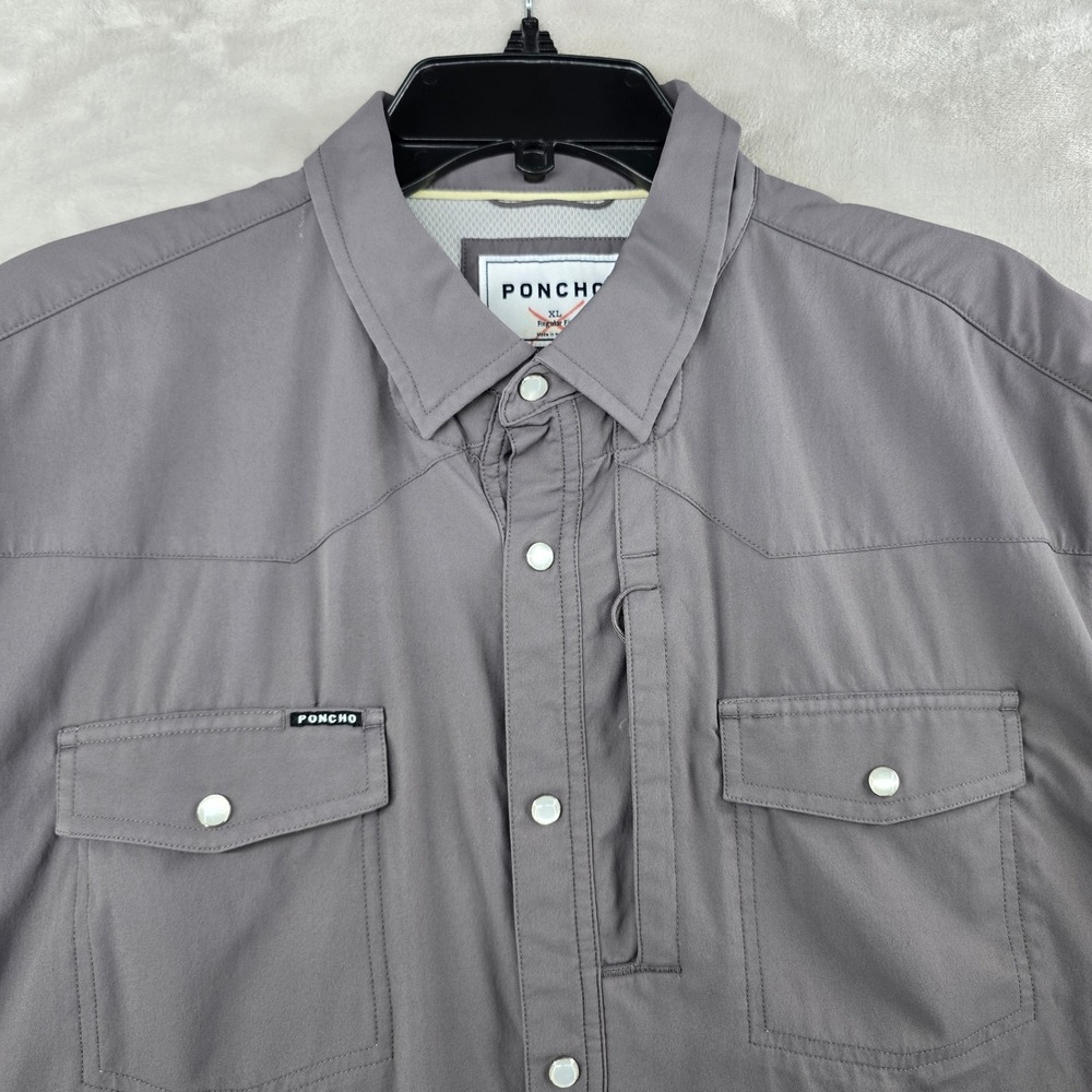 Poncho Outdoors Shirt Mens XL Gray Short Sleeve Western Snap Utility Fishing